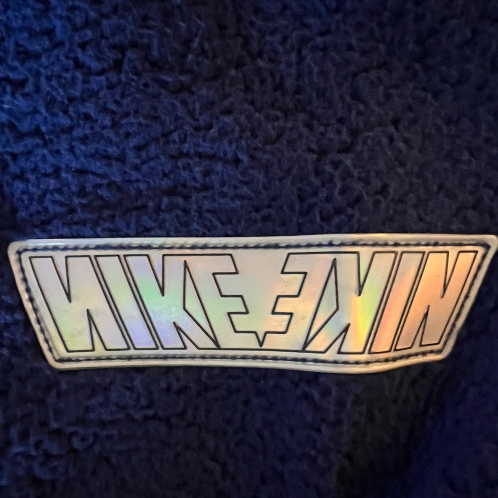 Nike Fleece Jacket Swoosh Sherpa Midnight Navy Oversized Women’s Medium - Picture 11 of 16